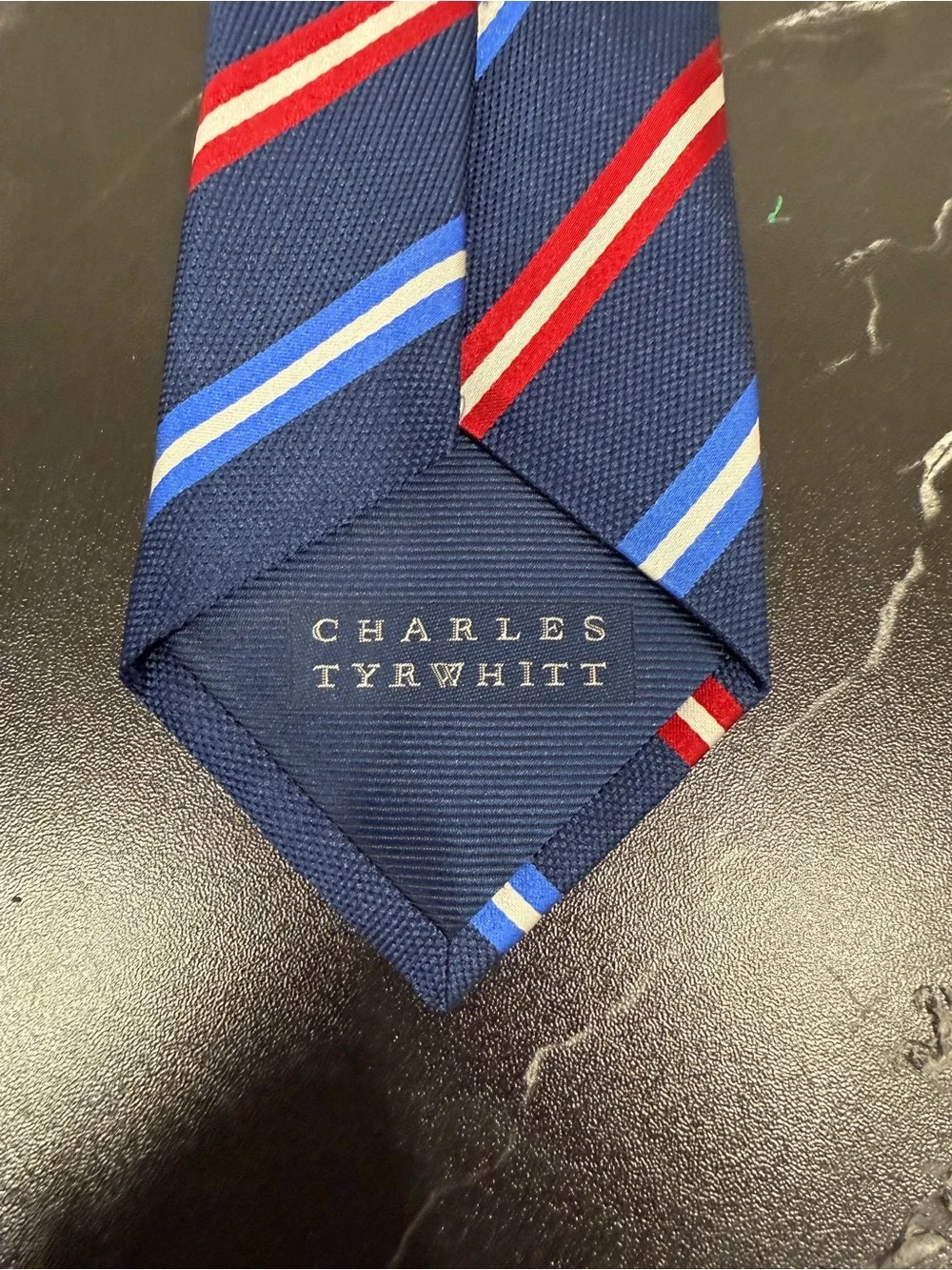 Charles Tyrwhitt 100% Silk Men’s Striped Tie Blue Red White holiday dress